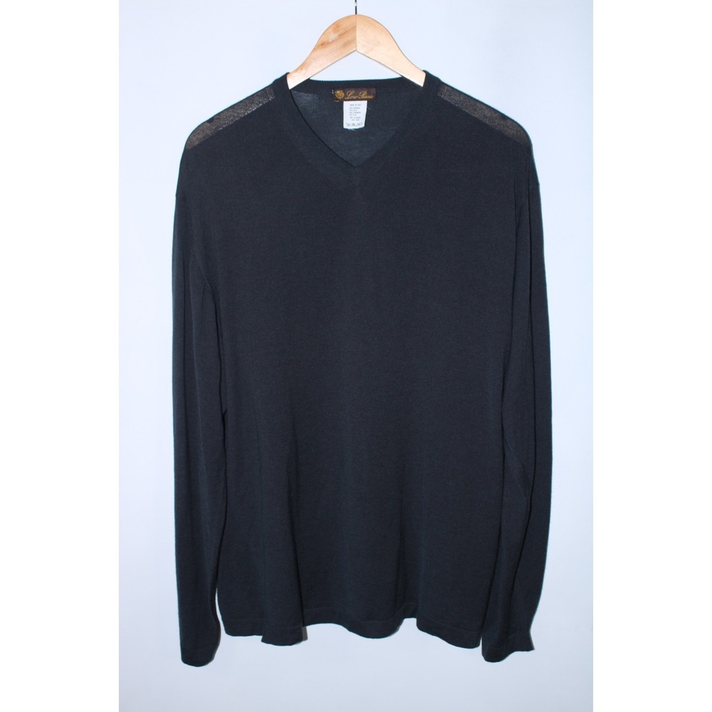 Loro Piana Men's Size 54 Black V-Neck Cashmere Blend Light Weight Sweater